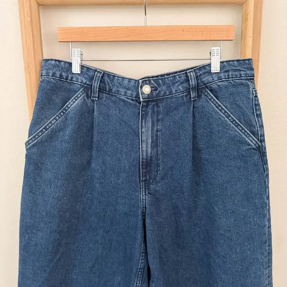Zara Women’s Denim Bermuda Shorts Size 8 Blue High Rise Pleated Long Jorts